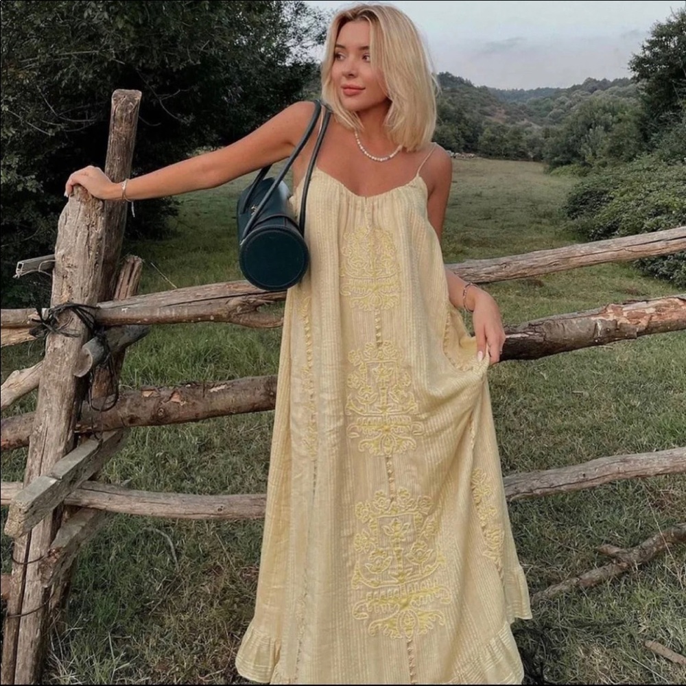 Zara Long embroidered dress small
